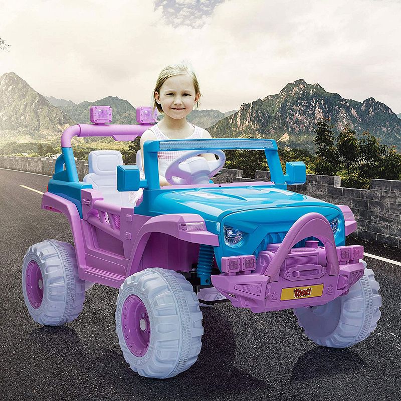 TOBBI 12V Kids Electric Battery-Powered Ride On 3 Speed Toy SUV Car， Blue/Purple