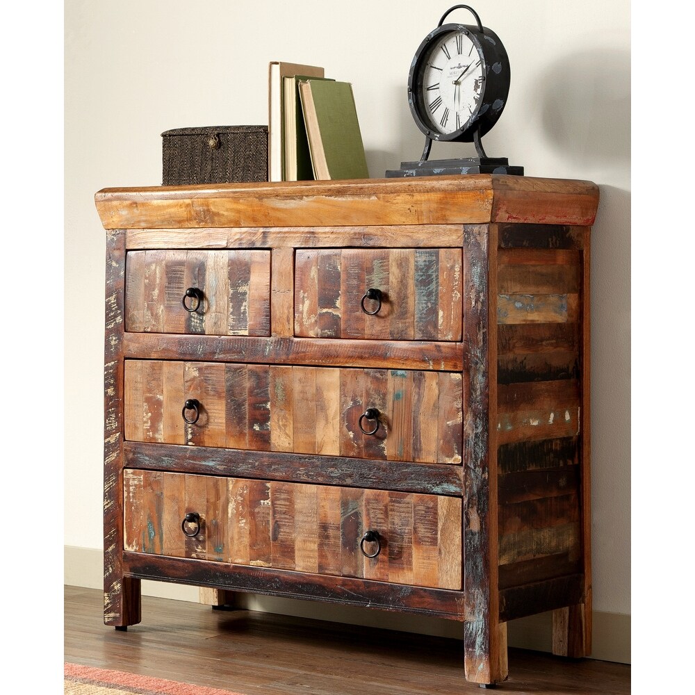 Industrial Reclaimed 4 Drawer Wood Accent Cabinet