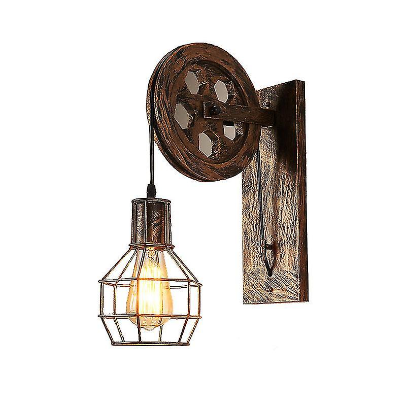 1 Light Industrial Mid Century Retro Iron Wall Sconces Loft Pulley Wall Sconce Features For Indoor Lighting Barn Restaurant (rust Color)