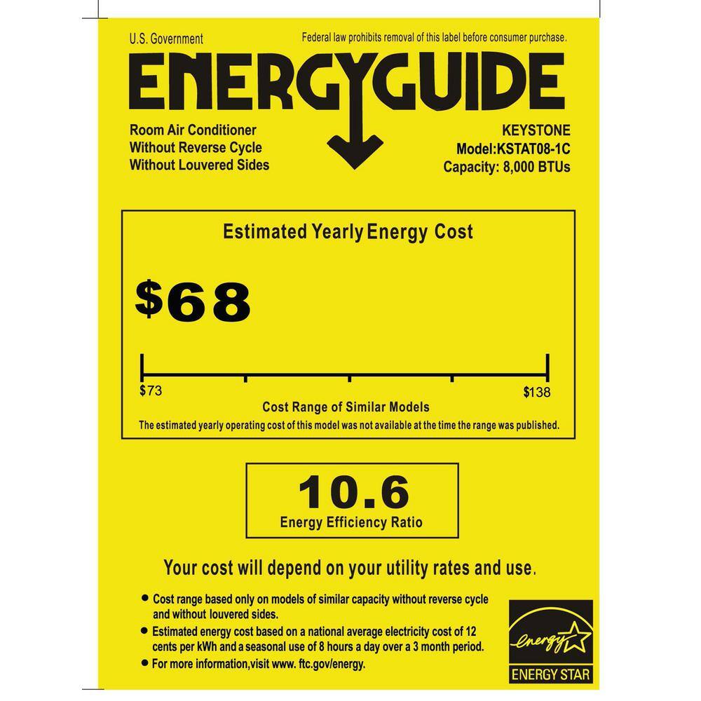 Keystone 8000 BTU 115V Through-The-Wall AC Energy Star Remote Dehumidifier Sleep Mode 24H Timer for Rooms up to 350 Sq. Ft. KSTAT08-1C