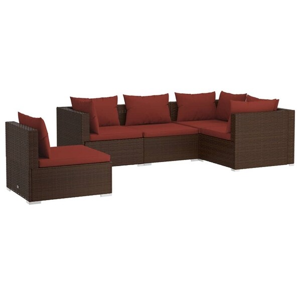 vidaXL Patio Lounge Set with Cushions Poly Rattan Brown