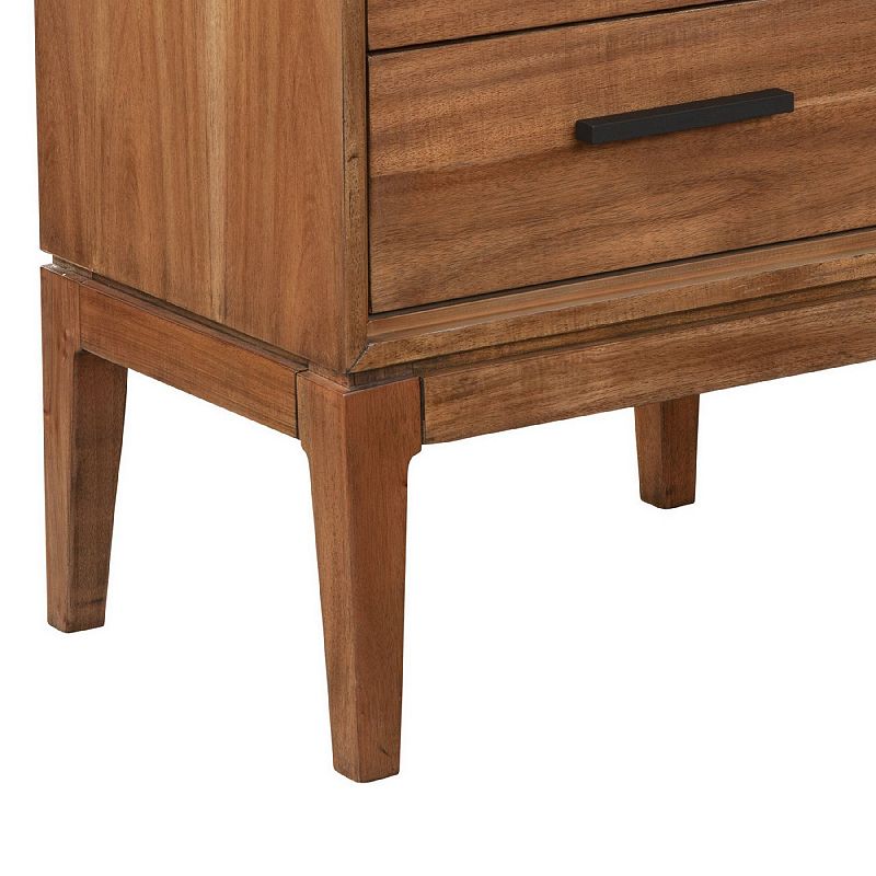 Nightstand with 2 Drawers and Wooden Frame， Brown