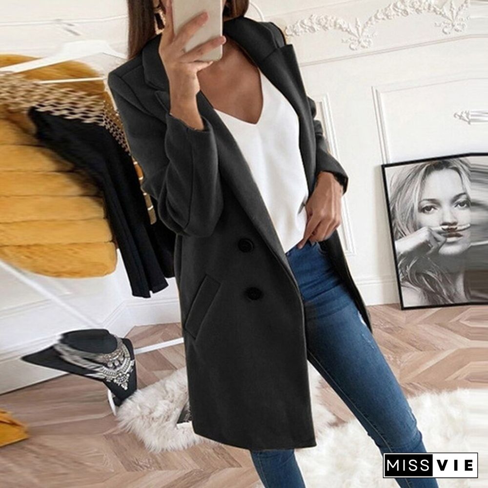 Winter and Autumn Woman Long Wool Coat Solid Color Elegant Blend Coats Slim Fashion Female Long Coat Outerwear Jackets Plus Size S-5XL