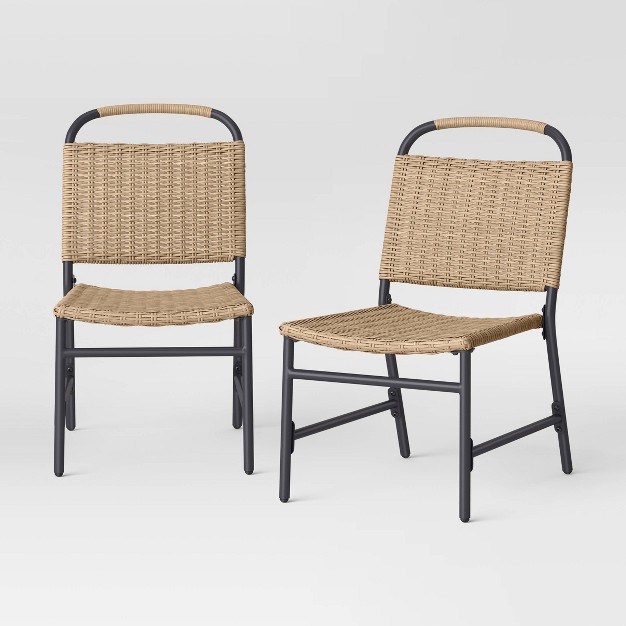 2pc Popperton Arched Wicker Outdoor Patio Dining Chair Armless Chair Black Designed With Studio Mcgee