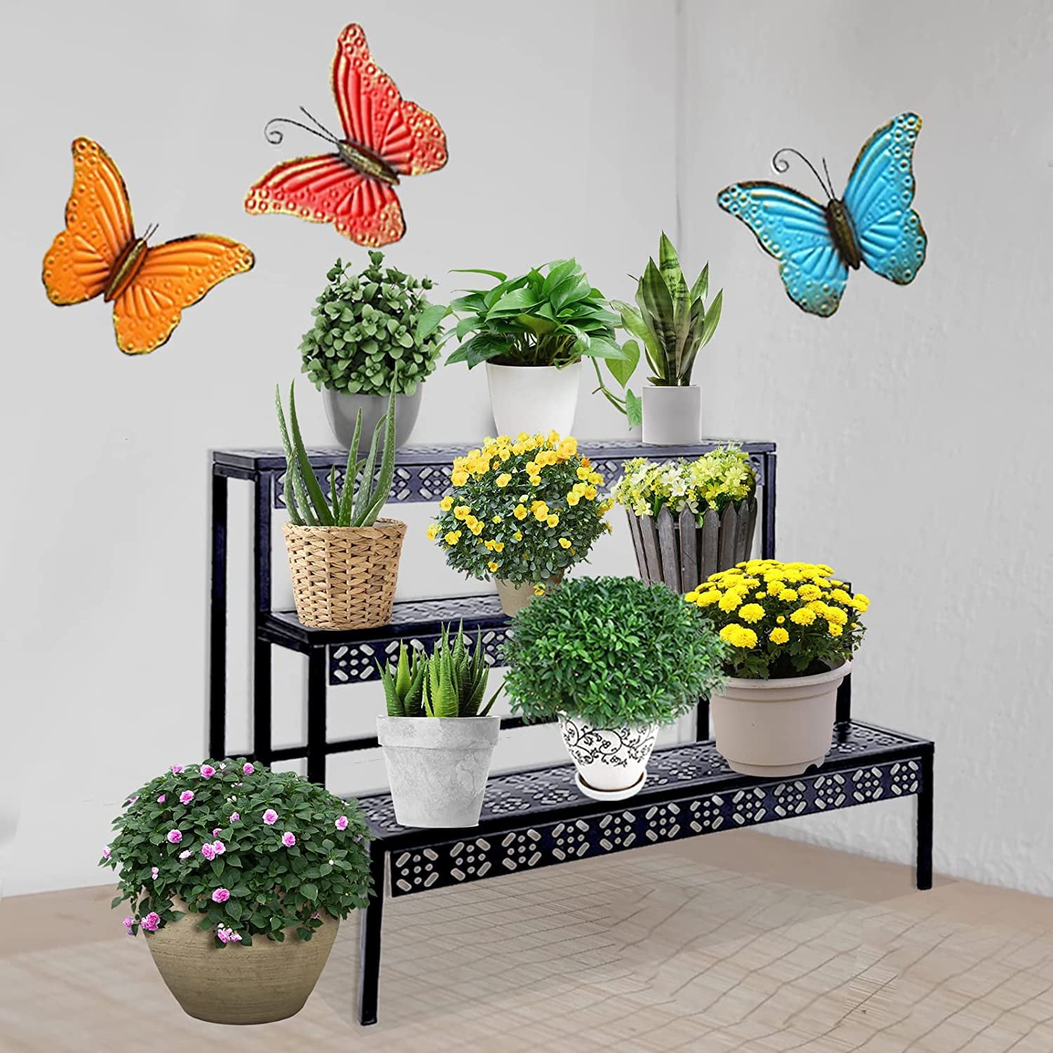 3 Tier Heavy Duty Metal Ladder Plant Stand, Garden Display Shelf Flower Pot Holder Storage for Indoor Home Outdoor Patio Balcony Yard