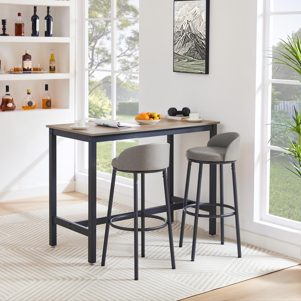 5 Piece Bar Stools with Back and Footrest for Dining Room Grey   Black