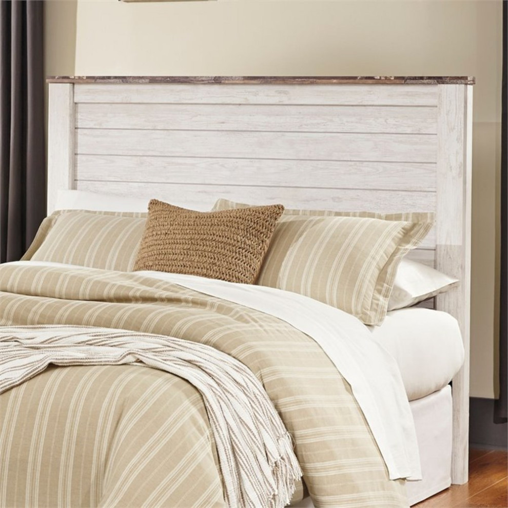 Ashley Furniture Willowton Queen Full Panel Headboard in Whitewash   Farmhouse   Headboards   by Homesquare  Houzz