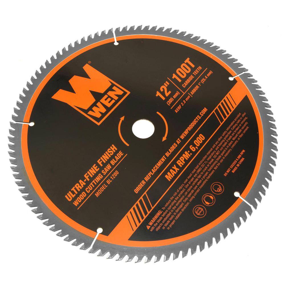 WEN 12 in. 100-Tooth Carbide-Tipped Ultra-Fine Finish Professional Woodworking Saw Blade for Miter Saws and Table Saws BL1200