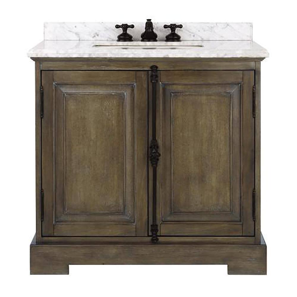 Home Decorators Collection Clinton 36 in. W Single Vanity in Almond Latte with Natural Marble Vanity Top in White with White Sink 9785000810