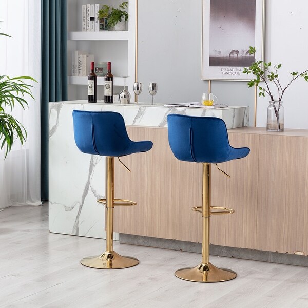 Swivel Velvet Adjustable Bar Stools with Footrest，Set of 2