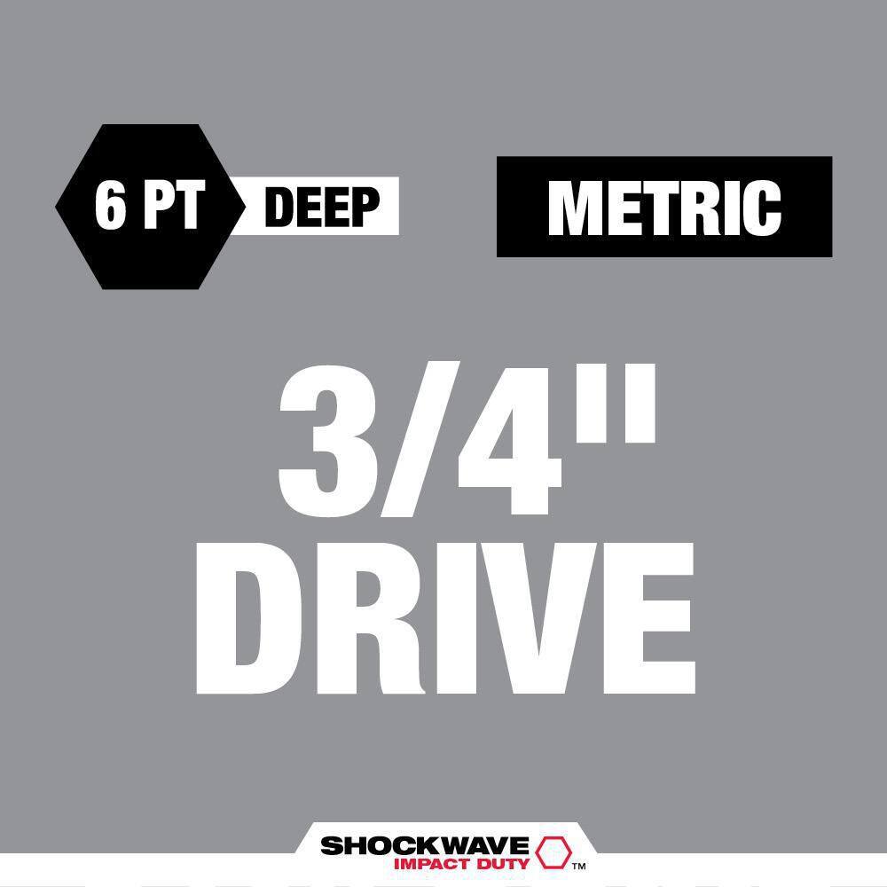 MW SHOCKWAVE 34 in. Drive Metric Deep Well 6 Point Impact Socket Set (8-Piece) 49-66-7020