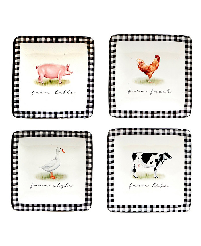 Certified International On The Farm Canape Plates Set of 4