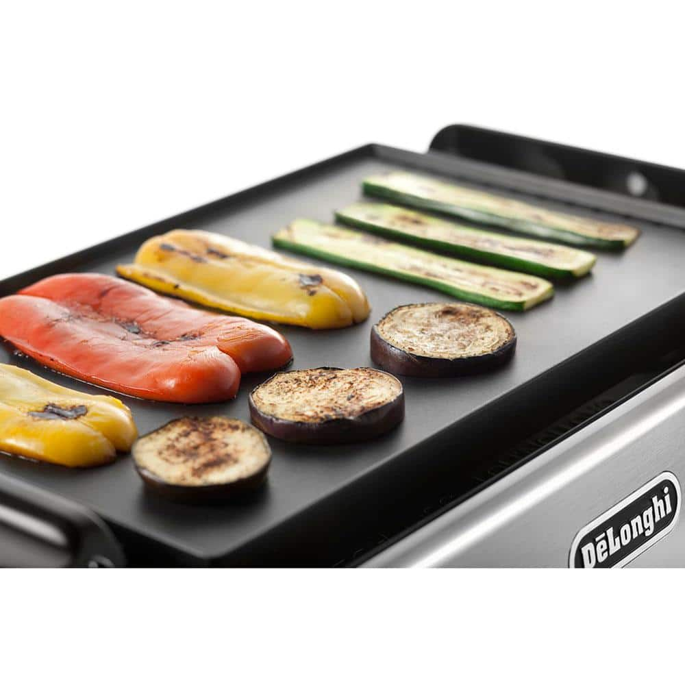 DeLonghi 2-in-1 Reversible 140 sq. in. Stainless Steel Indoor Grill with Non-Stick Surface BGR50