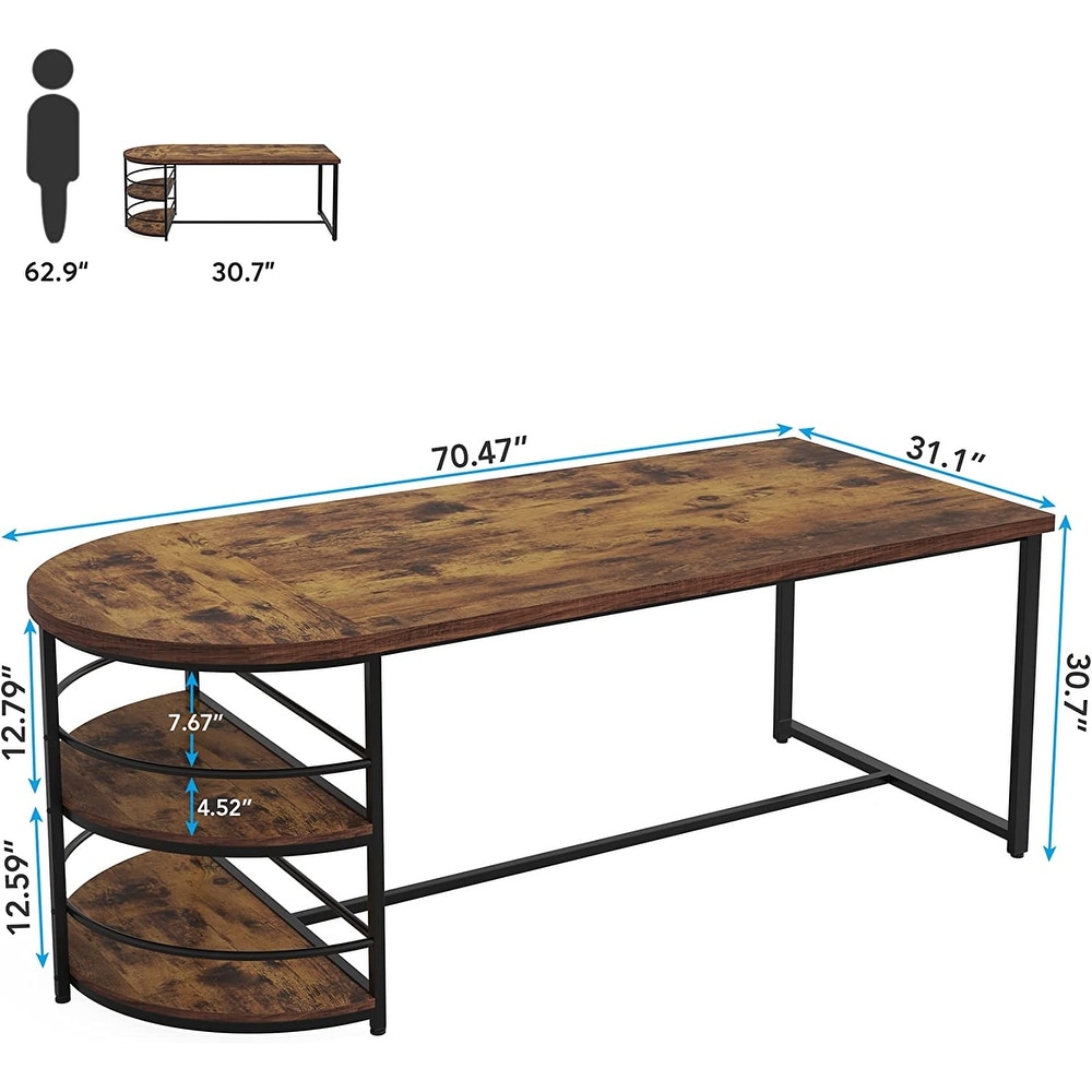 Dining Table for 4 with Storage Shelf  3 Tiers Wood Kitchen Table 70.9'' Long Dinner Table  Brown   Black