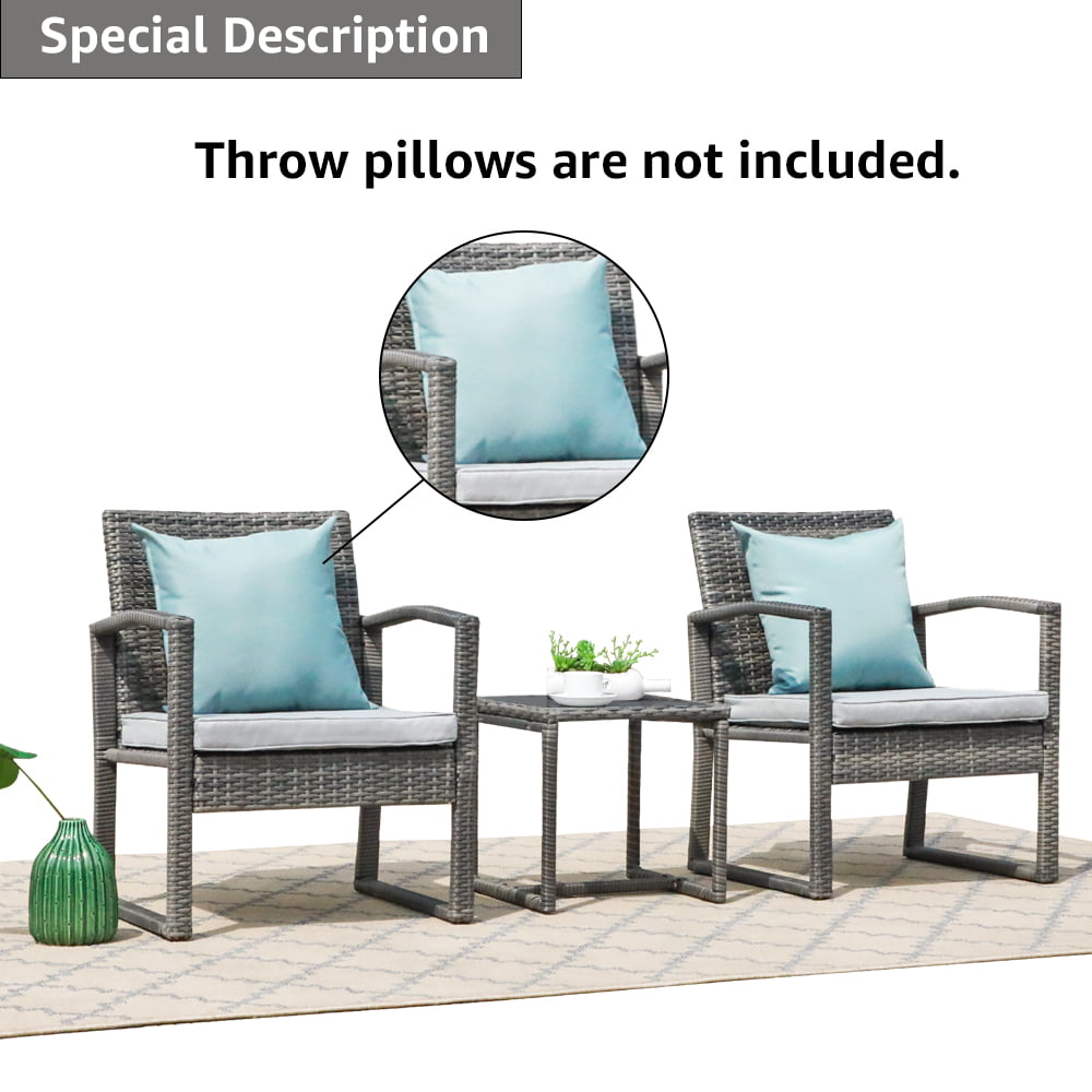 Patiorama 3 Piece Outdoor Modern Bistro Set， Wicker Conversation Set， Patio Rattan Chair Set， Patio Furniture Set with Coffee Table， Garden (Grey)