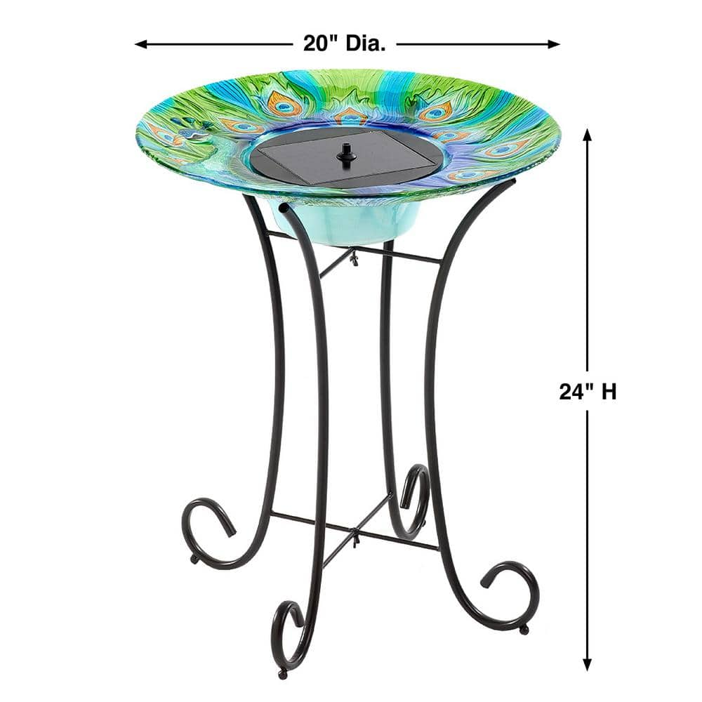 Smart Solar Argus Peacock Glass Solar Birdbath 20221R01