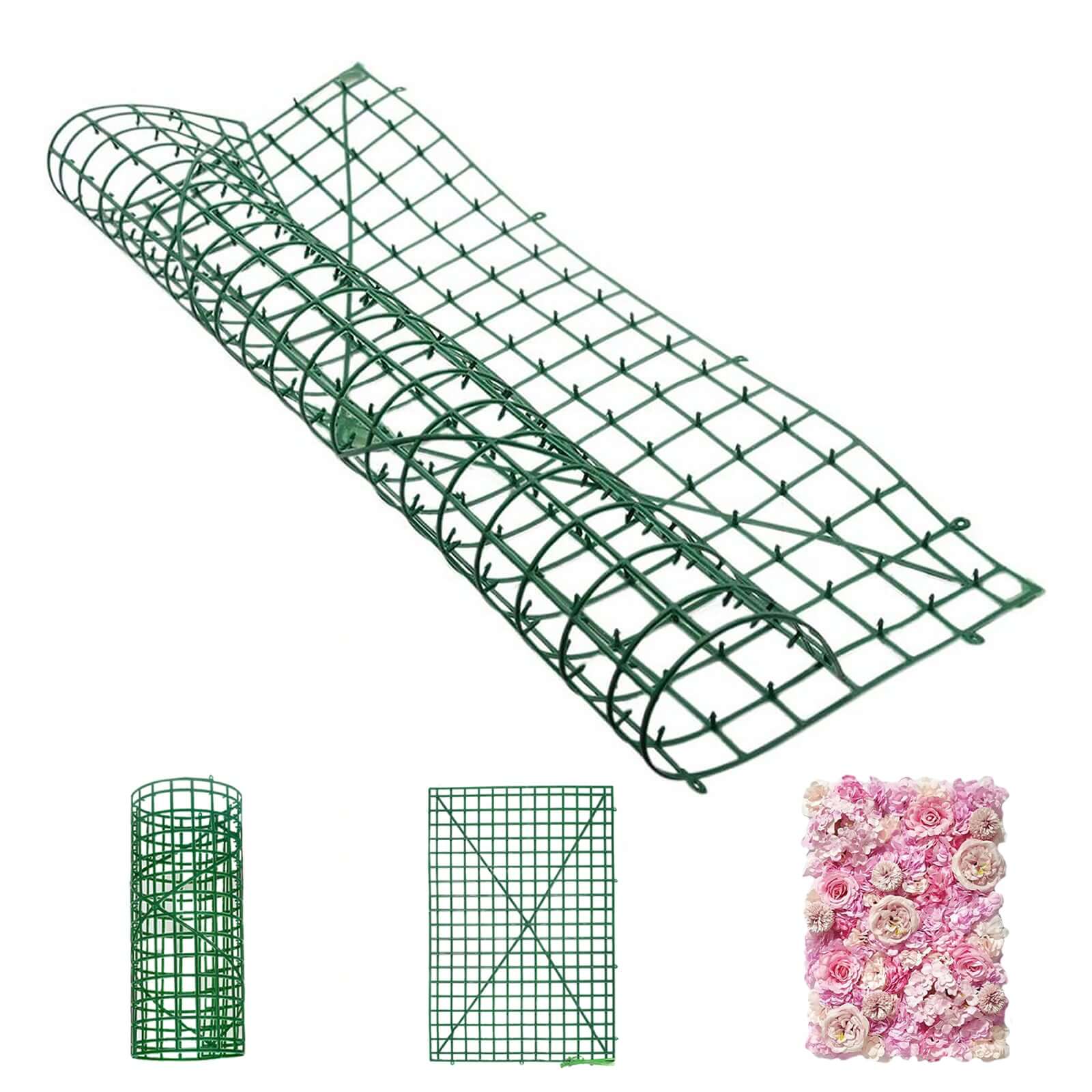 10 Pack Dark Green Plastic Mesh Flower Wall Panels, Artificial Plant Wall Fences Backdrop Grid Frames - 24