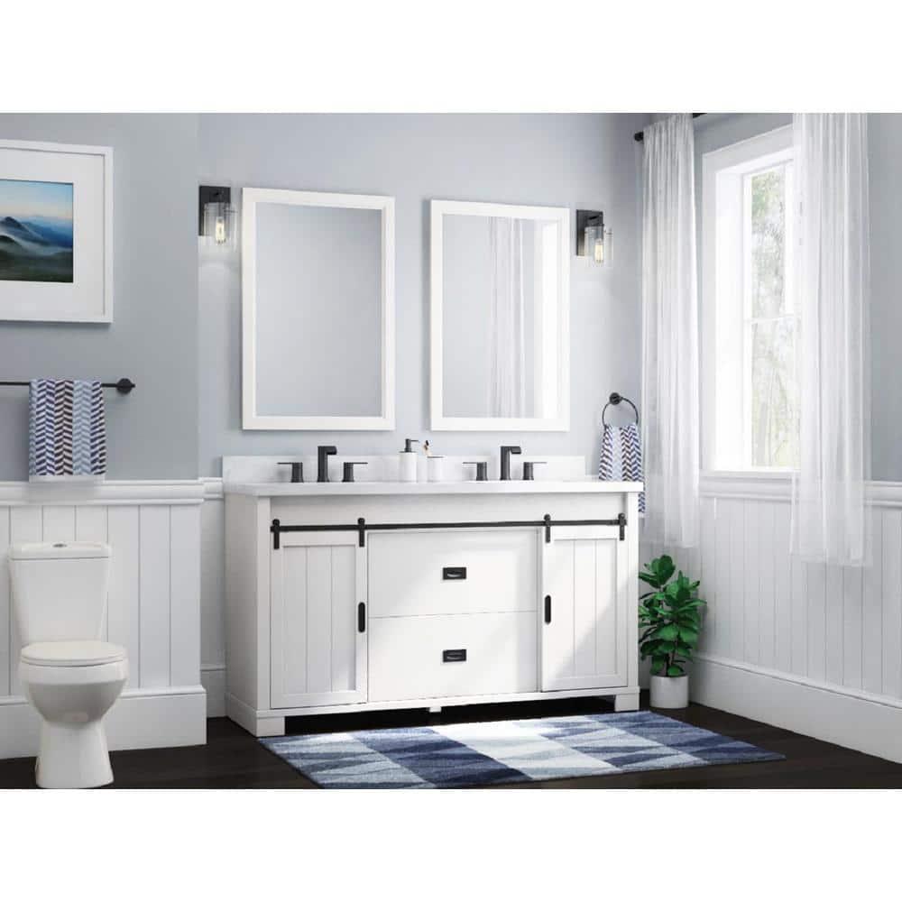 Glacier Bay Brindley 60 in W x 20 in D x 345 in H Barn Door Bath Vanity in White with Engineered Stone Top