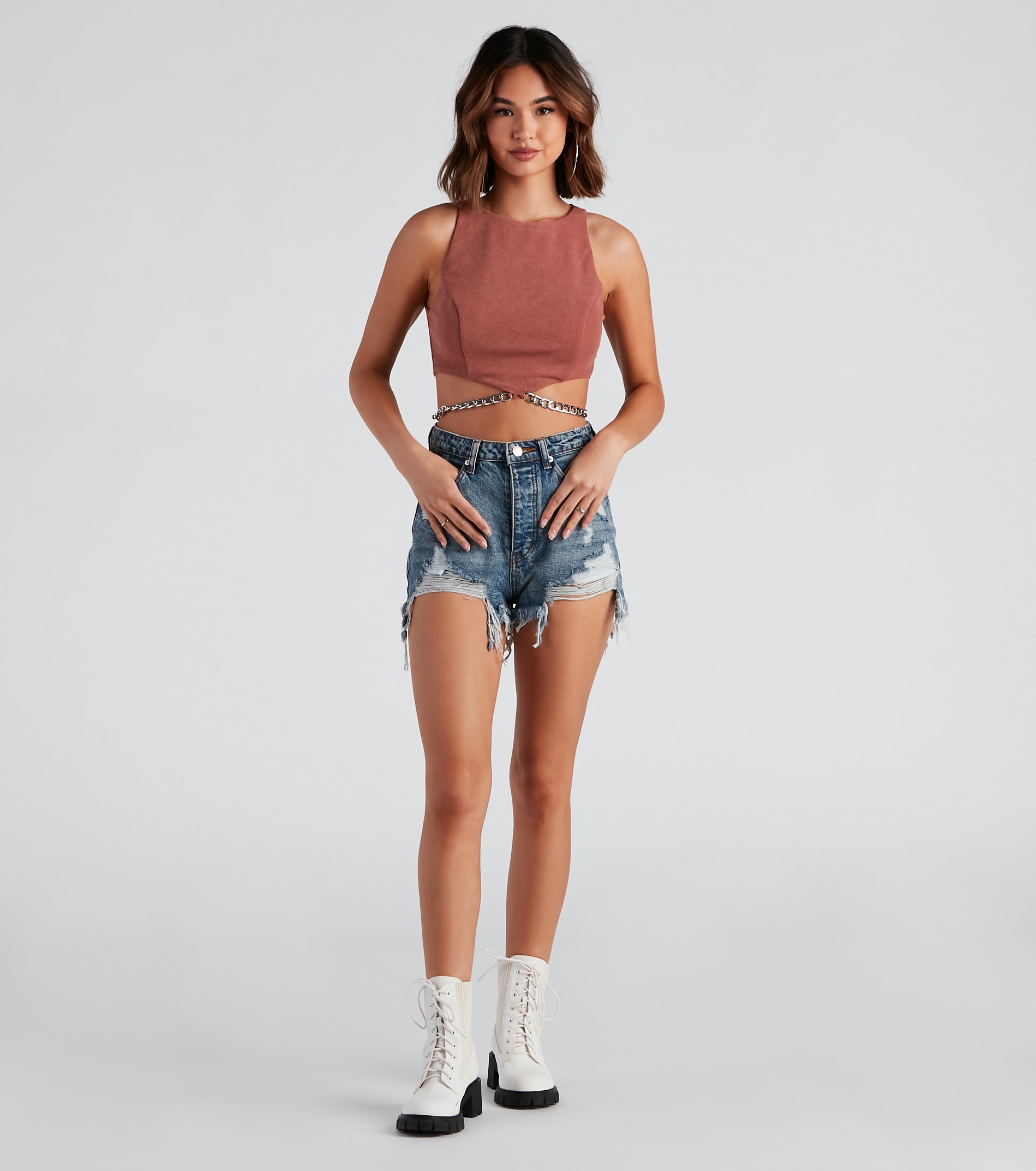 Chain Of Plans High Neck Crop Top