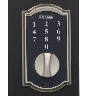 Schlage Camelot Satin Nickel Touch Electronic Keypad Door Lock Deadbolt and Georgian Knob BE375 CAM F10 GEO 619