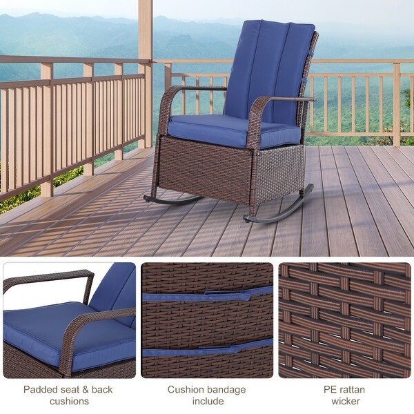 Outsunny Outdoor Wicker Rattan Recliner Rocking Cushioned Chair with Footrest and 135 Degrees of Comfort