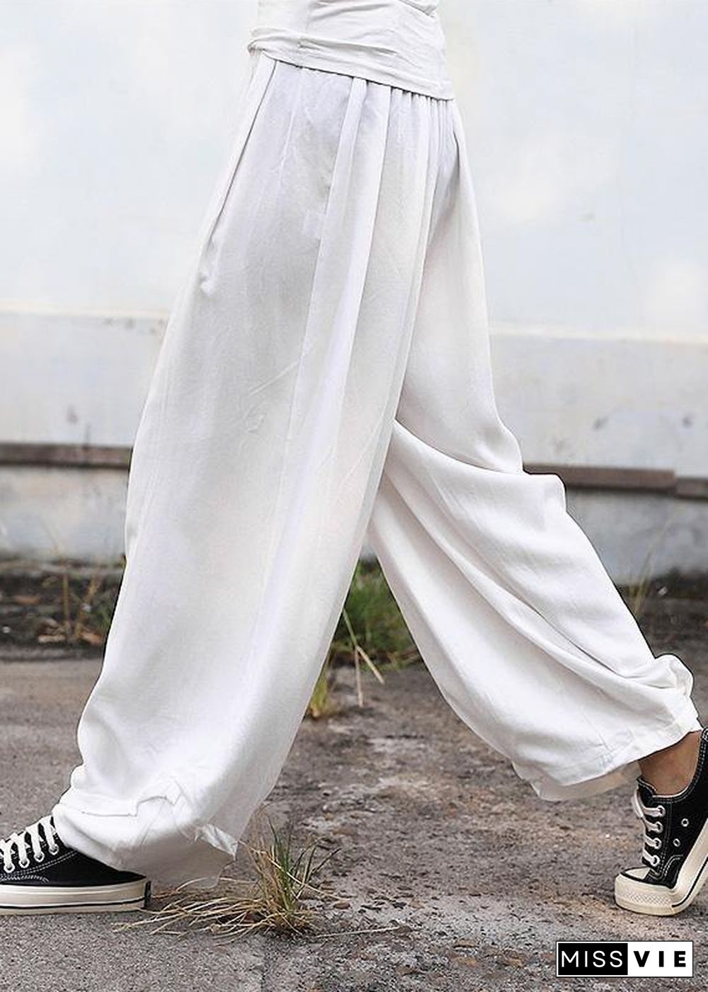 2019 fall women silk linen pants plus size white wide leg pants