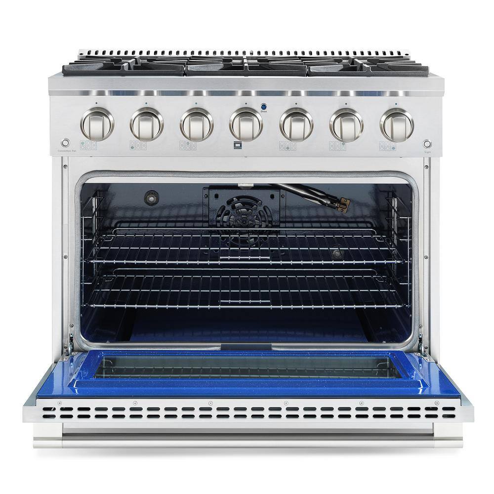 Cosmo 36 in. 4.5 cu. ft. Gas Range with 6-Burners in Stainless Steel with Rose Gold Custom Handle and Knob Kit COS-2PKG-173