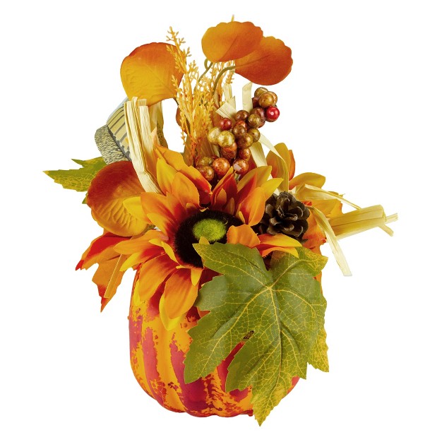 Autumn Harvest Orange And Yellow Floral Pumpkin Decoration