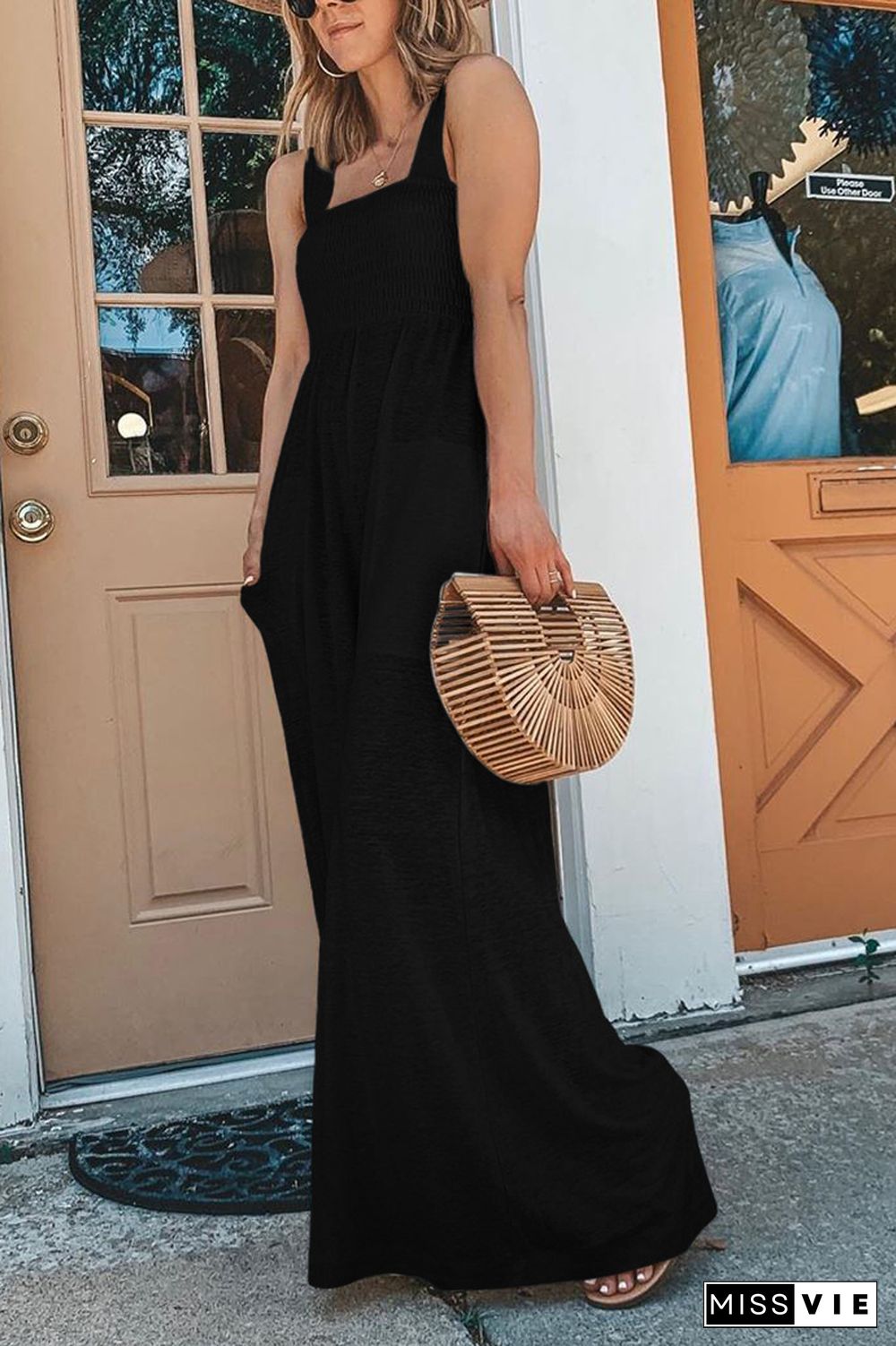 Solid Color Sleeveless Wide Leg Jumpsuit