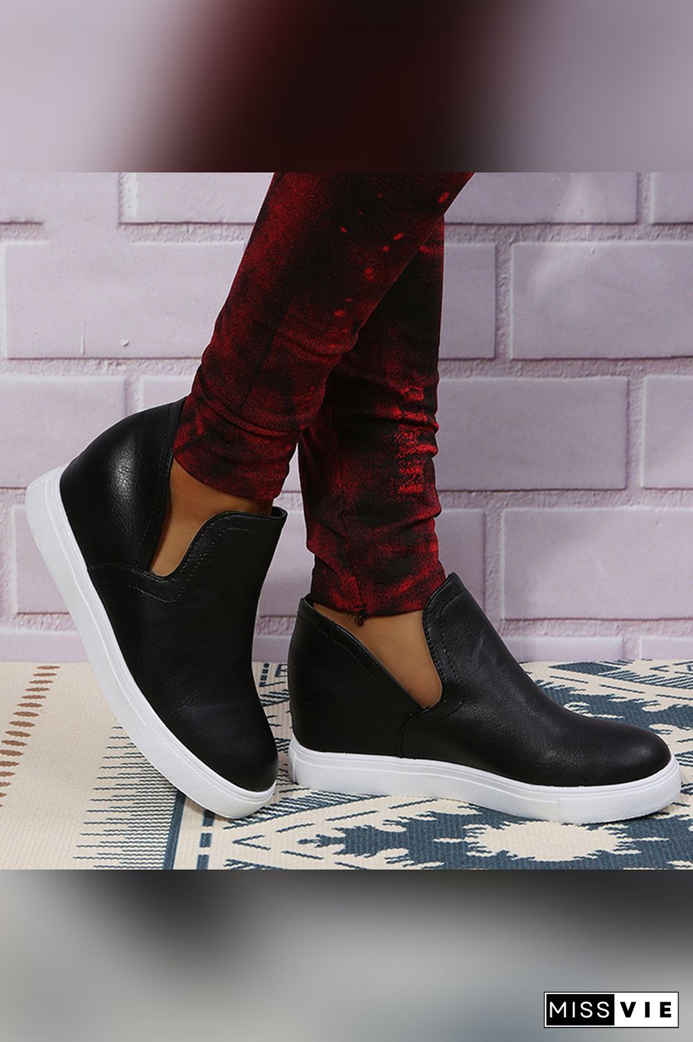 Plain PU Side Cut Ankle Boots