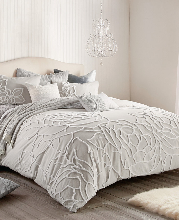 Peri Home Chenille Rose 3 Pieces Duvet Cover Set  Full Queen