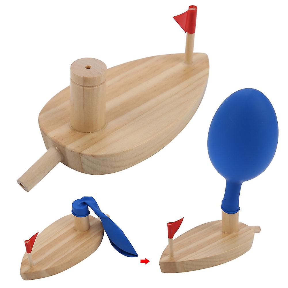 Balloon Powered Wooden Boat Cartoon Children Water Playing Bathing Toys