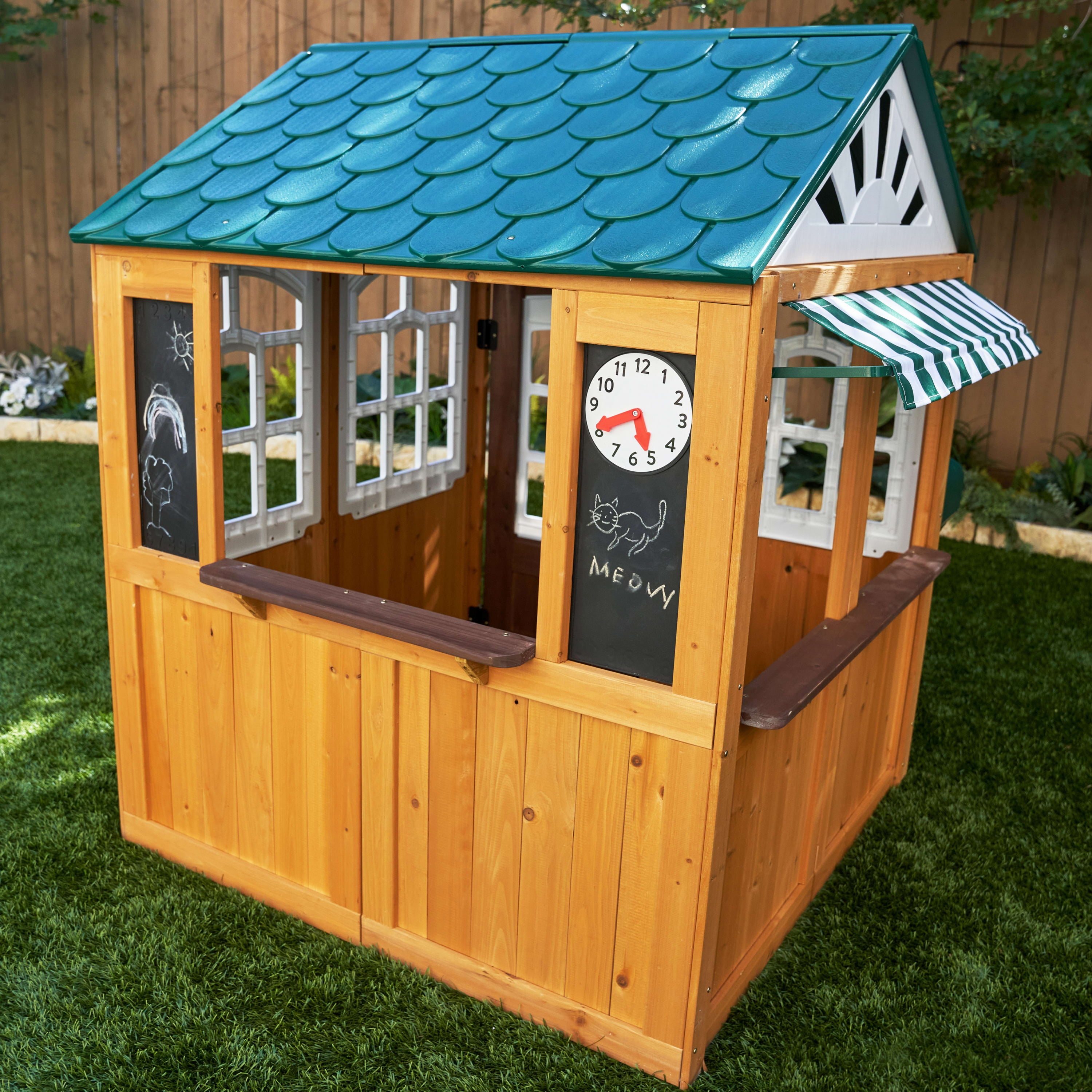 KidKraft Garden View Outdoor Wooden Playhouse with Ringing Doorbell, Mailbox & Chalkboard