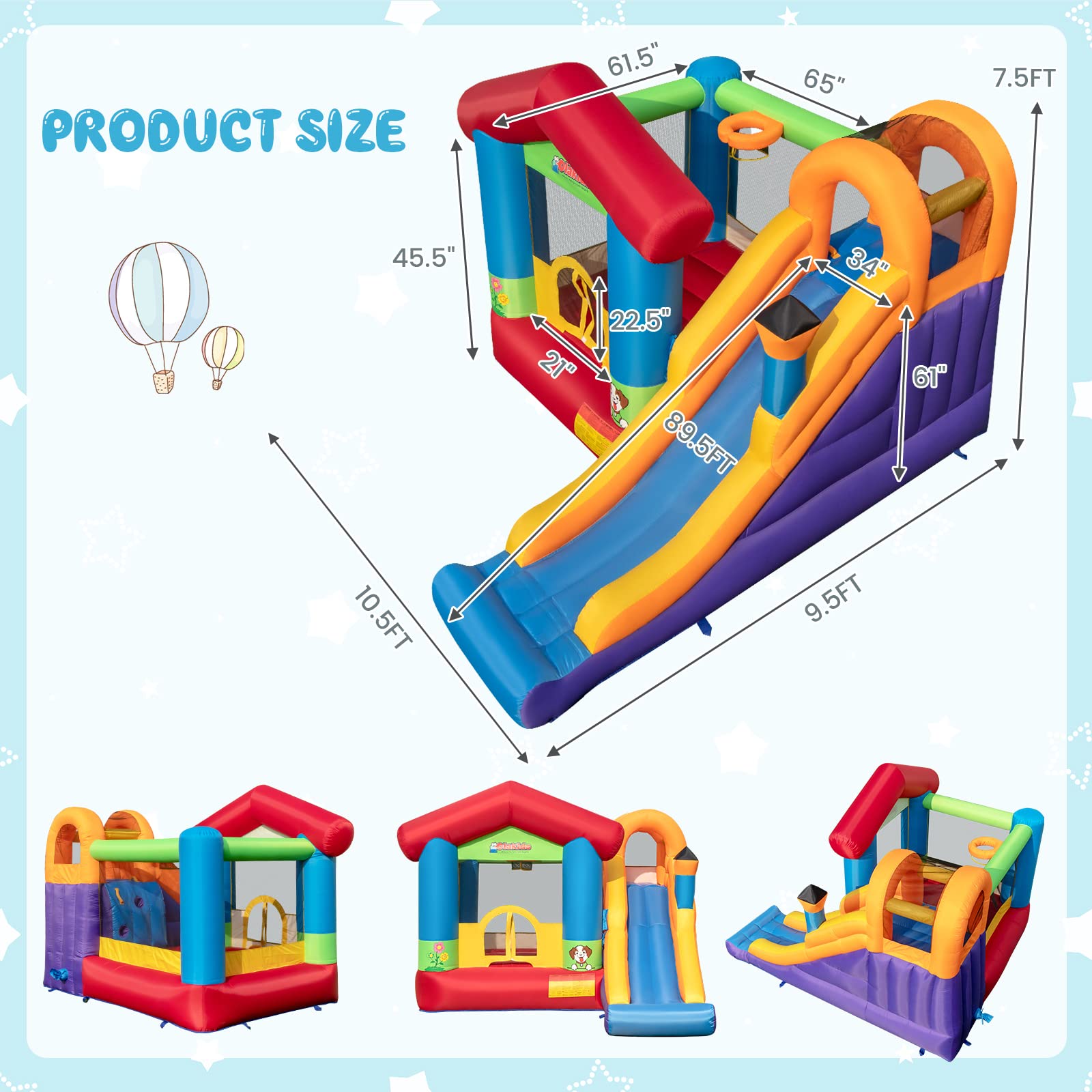 BOUNTECH Inflatable Bounce House, Kids Bouncer with Large Jumping Area (Without Blower)