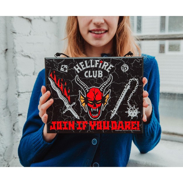 Silver Buffalo Stranger Things Hellfire Club Reversible Hanging Sign Wall Art 10 X 8 Inches