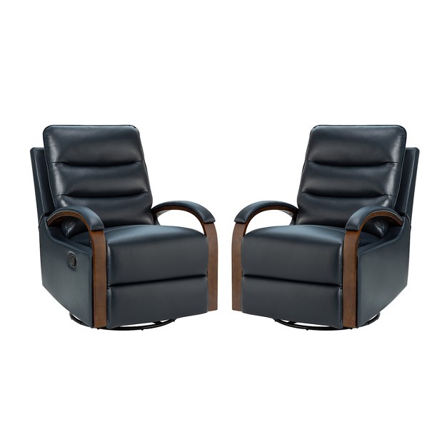 Clemens Genuine Leather Swivel Rocking Manual Recliner With Decorative Curved Mood Arm Set Of 2 Artful Living Design