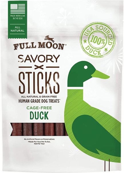 Full Moon All Natural Human Grade Duck Savory Sticks Dog Treats， 5-oz bag