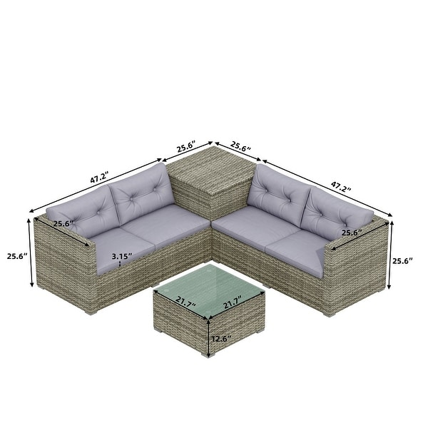 4 Piece Patio Sectional Wicker Rattan Outdoor Furniture Sofa Set