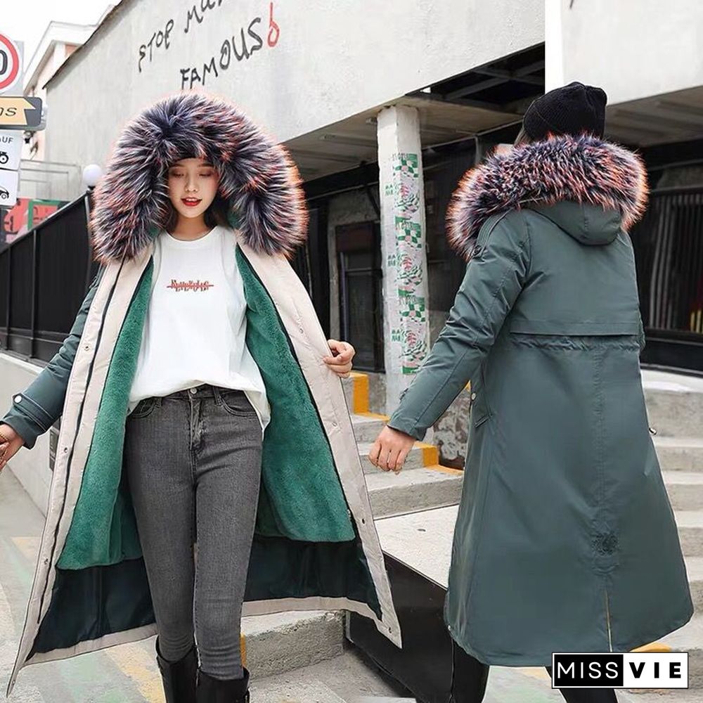 Fashion Long Detachable Lamb Hair Liner Parker Cotton Jacket Coat New Warm Women'S Winter Jackets Big Faux Fur Coats Parkas