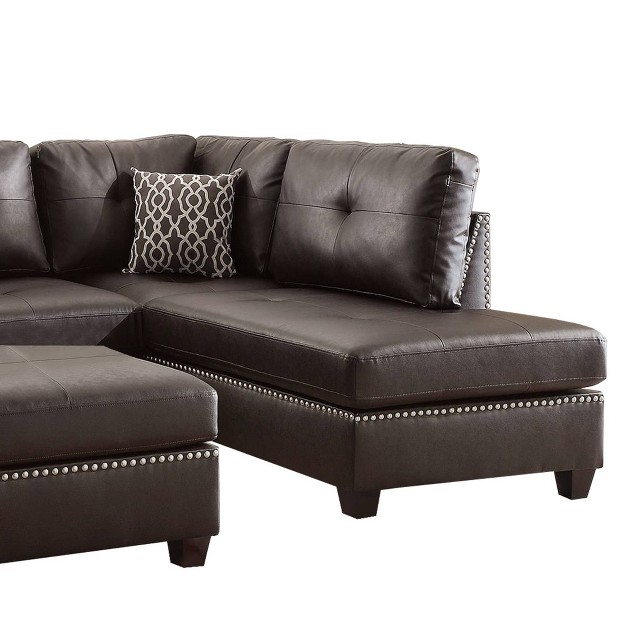 3pc Plushed Bonded Leather Sectional Set Brown Benzara