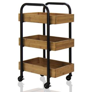 Oceanstar 3-Tier Metal Wheeled Portable Storage Cart with Removable Bamboo Trays 3SC1675