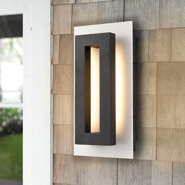 C Cattleya Matte Black Integrated Led Outdoor Wall Light With White Rock Slab