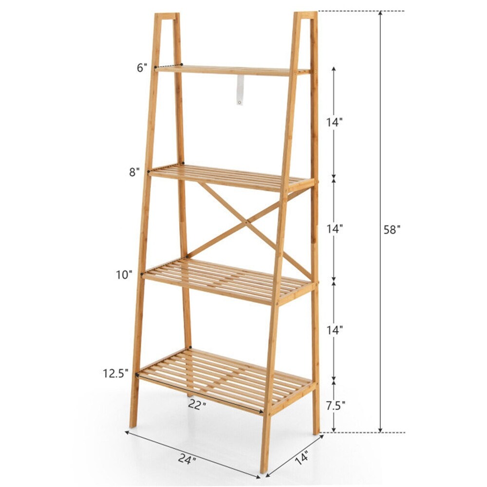 4 Tier Bamboo Ladder Bookshelf Natural Color