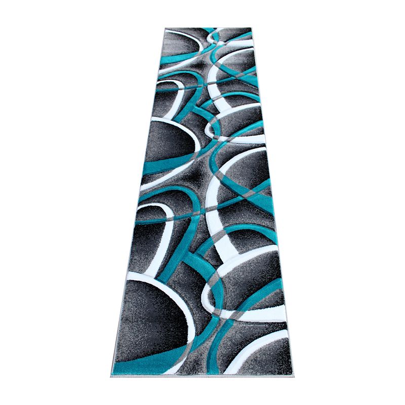 Masada Rugs Masada Rugs Sophia Collection 2'x7' Area Rug with Hand Carved Intersecting Arch Design in Turquoise， White， Gray and Black