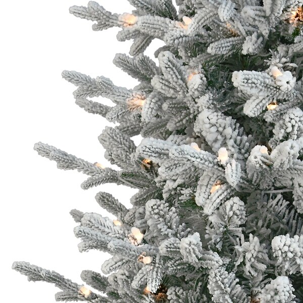 Puleo International 7.5 ft. PreLit Flocked Boulderwood Artificial Spruce Tree