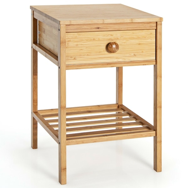 Gymax Bamboo Nightstand Natural Side End Table w/Drawer for Living