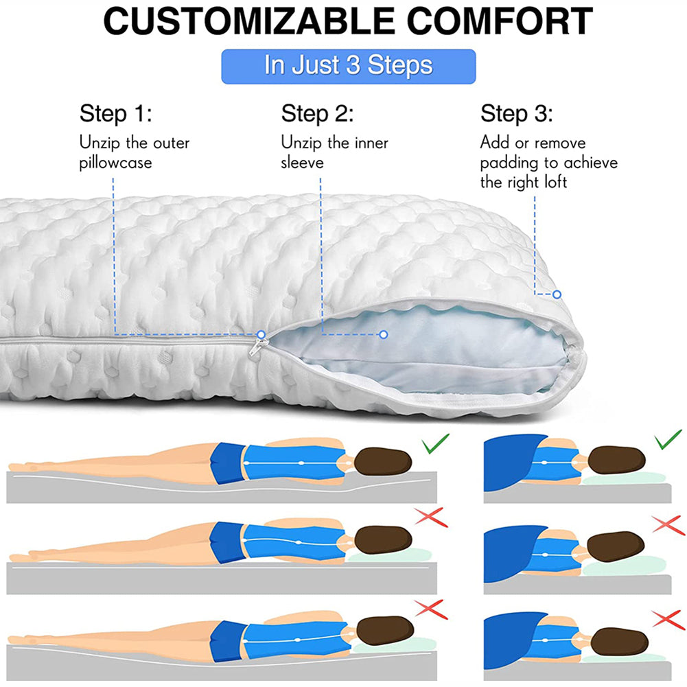 King Size Sleeping Bed Pillows - Adjustable Support Memory Foam Pillows for Back, Stomach and Side Sleeping, Cervical Pillows for Pain-Free Sleep - Certipur-Us/Oeko-Tex, (White)