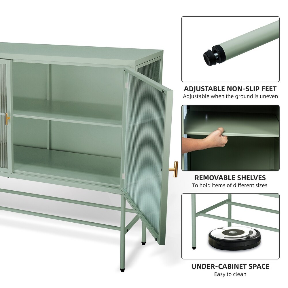 Sideboard Buffet With Fluted Glass Doors Detachable Shelves