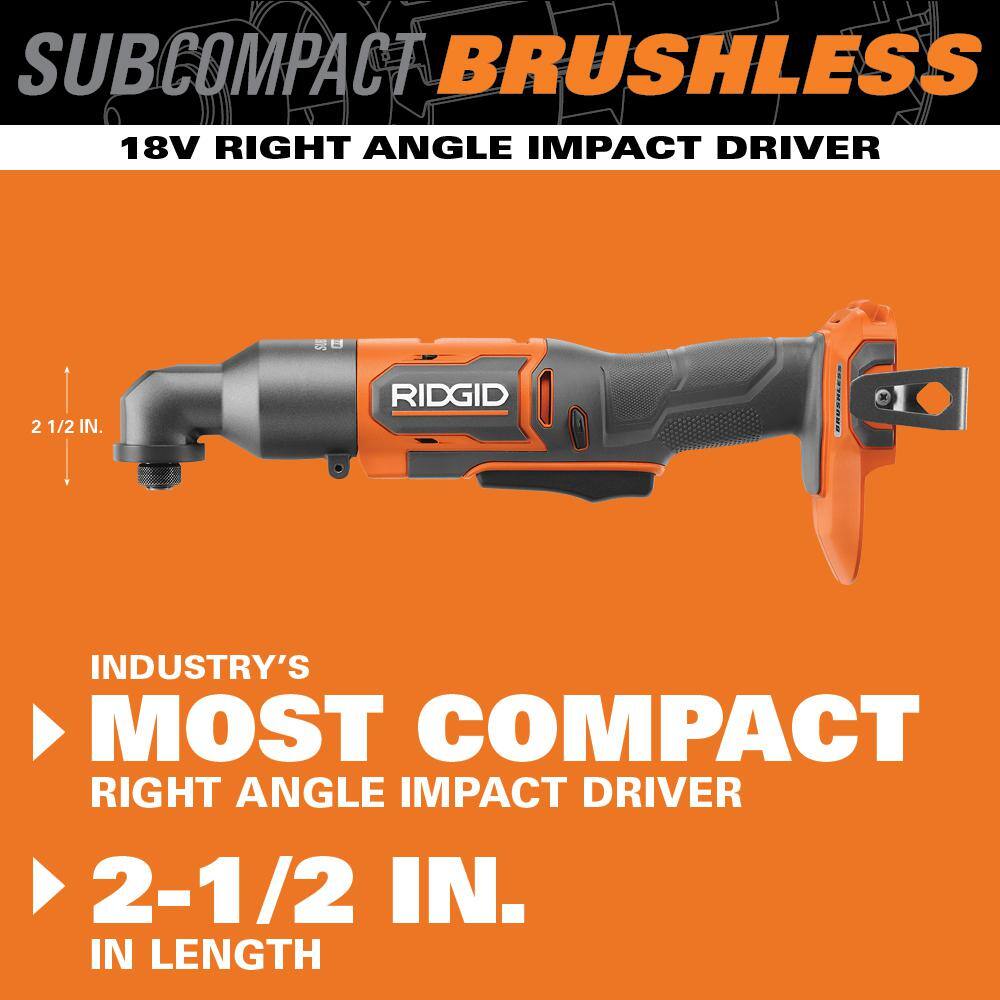 RIDGID 18V SubCompact Brushless Cordless Right Angle Impact Driver (Tool Only) R87730B