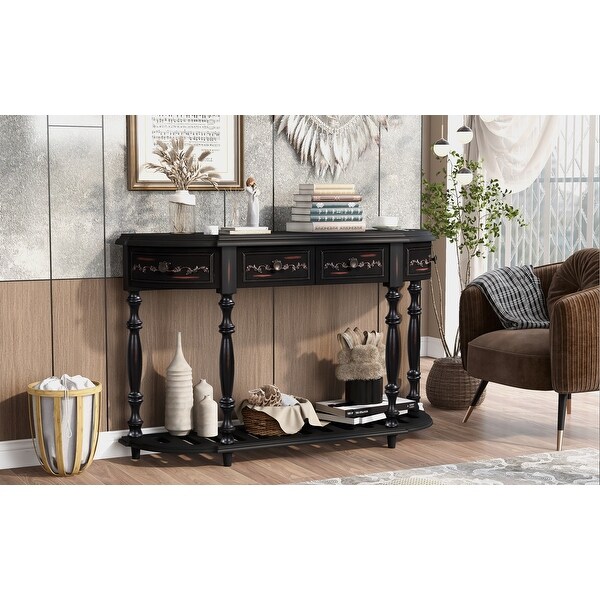 Modern Curved Console Table Sofa with 4 Drawers and 1 Shelf